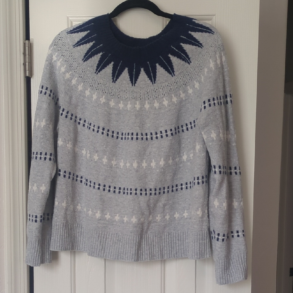 Banana Republic Navy and Light Gray Fairisle Sweater